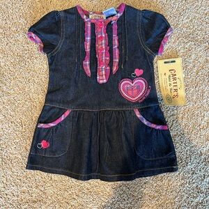 Carter's Dark Denim Dress with Pink Plaid Trim and Heart Patch